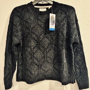 Weatherproof Cable Knit Women's Crew Neck Sweater NWT Black Size Large